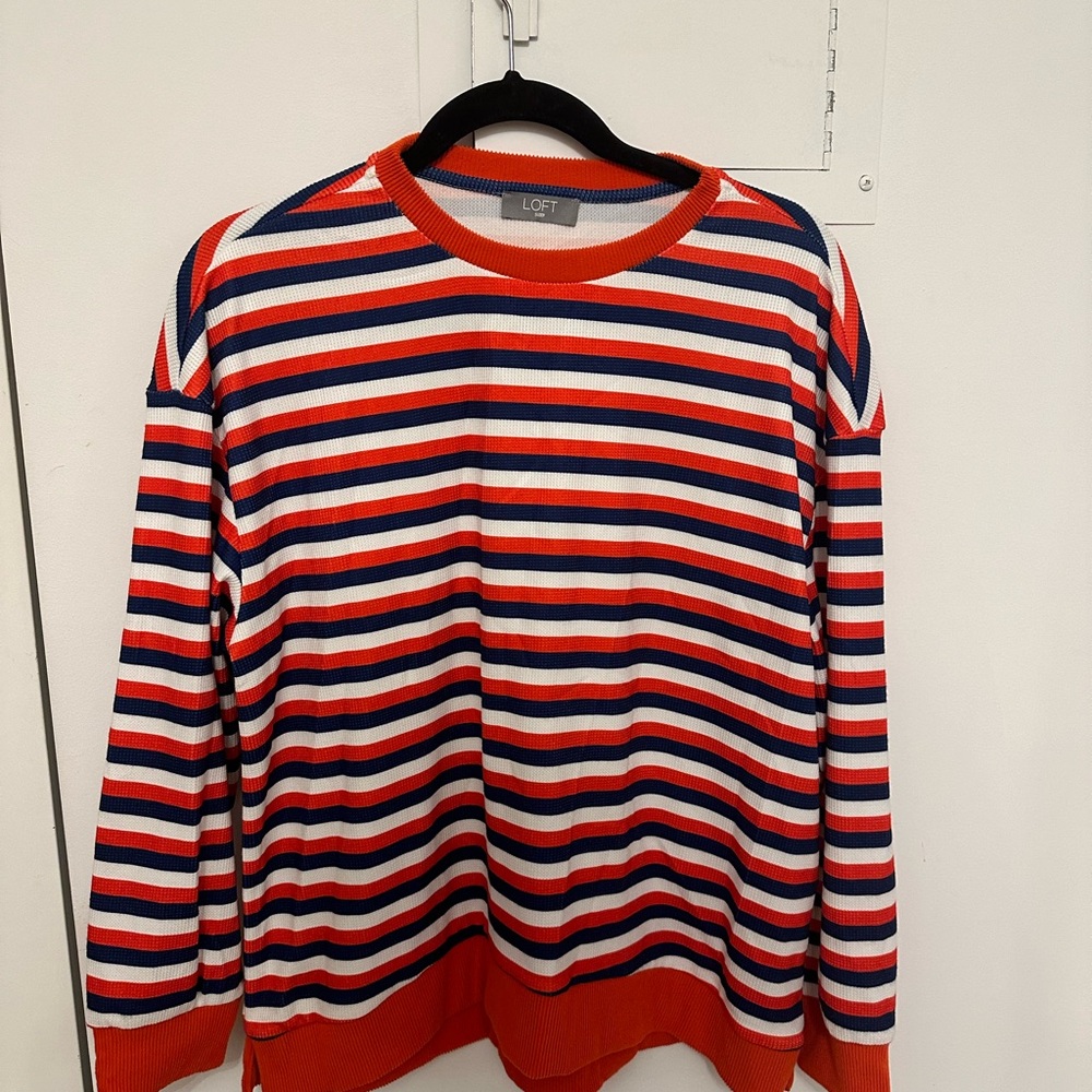 LOFT Women’s Sleep Vibrant Striped Crewneck Waffle Sweater NWT